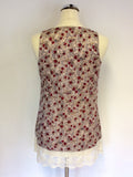 AVOCA ANTHOLOGY CREAM & RED FLORAL PRINT LACE TRIM SMOCK TOP SIZE 2 UK 10