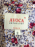 AVOCA ANTHOLOGY CREAM & RED FLORAL PRINT LACE TRIM SMOCK TOP SIZE 2 UK 10