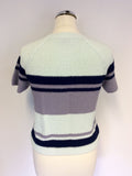BRORA MINT GREEN,NAVY BLUE & GREY STRIPE SHORT SLEEVE COTTON JUMPER SIZE 8/10