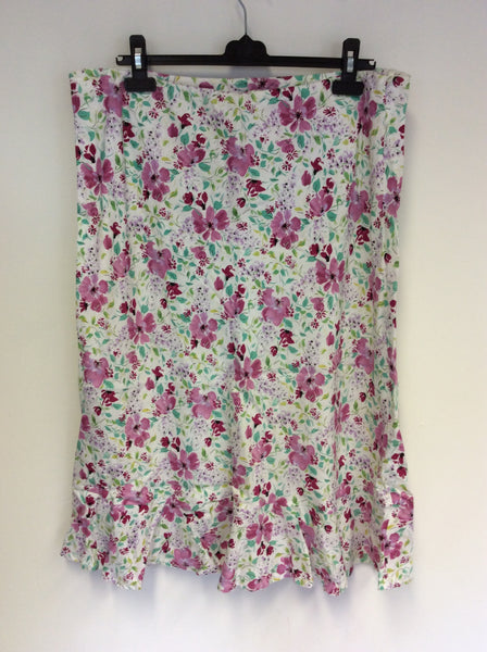 LAURA ASHLEY WHITE FLORAL PRINT LINEN SKIRT SIZE 18