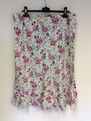 LAURA ASHLEY WHITE FLORAL PRINT LINEN SKIRT SIZE 18