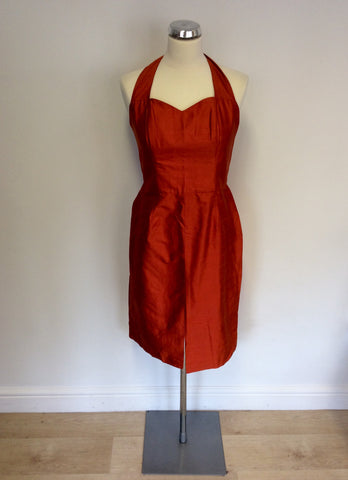SUSAN ELLIS- BROWNE ORANGE SILK HALTERNECK DRESS SIZE 4 UK 8