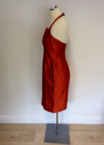 SUSAN ELLIS- BROWNE ORANGE SILK HALTERNECK DRESS SIZE 4 UK 8