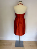 SUSAN ELLIS- BROWNE ORANGE SILK HALTERNECK DRESS SIZE 4 UK 8