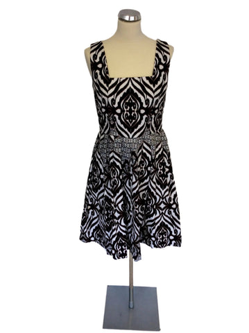 BRAND NEW EVA MENDES BROWN,BLACK & WHITE COTTON PRINT DRESS SIZE 10