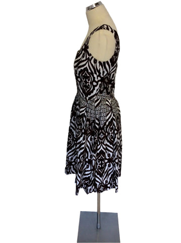 BRAND NEW EVA MENDES BROWN,BLACK & WHITE COTTON PRINT DRESS SIZE 10