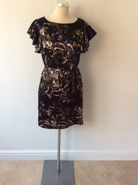 GREAT PLAINS DARK BROWN FLORAL PRINT DRESS SIZE L