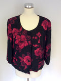 COUNTRY CASUALS BLACK & RED FLORAL PRINT SILK & LINEN BLEND SKIRT SUIT SIZE 14/16 PETITE
