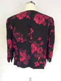 COUNTRY CASUALS BLACK & RED FLORAL PRINT SILK & LINEN BLEND SKIRT SUIT SIZE 14/16 PETITE