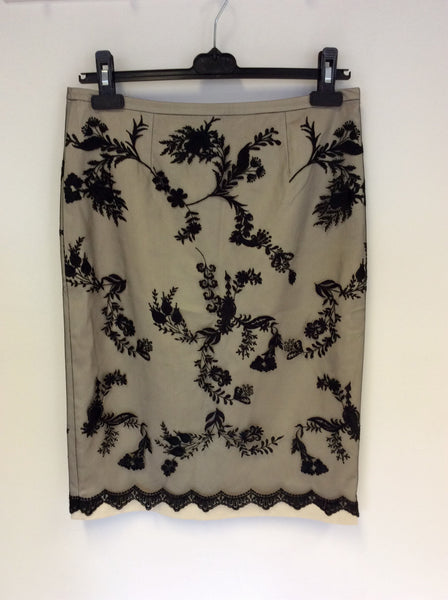 COAST IVORY & BLACK LACE PENCIL SKIRT SIZE 12