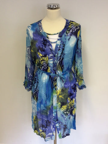 GELCO WHITE SLEEVELESS TOP & BLUE PRINT BELTED OVER BLOUSE SIZE 18