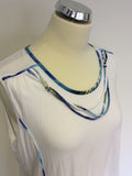 GELCO WHITE SLEEVELESS TOP & BLUE PRINT BELTED OVER BLOUSE SIZE 18