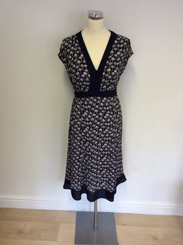 MONSOON NAVY BLUE FLORAL PRINT TEA DRESS SIZE 14