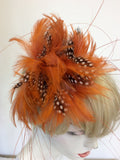 BRAND NEW ORANGE & BLACK SPOTTED FEATHER FASCINATOR
