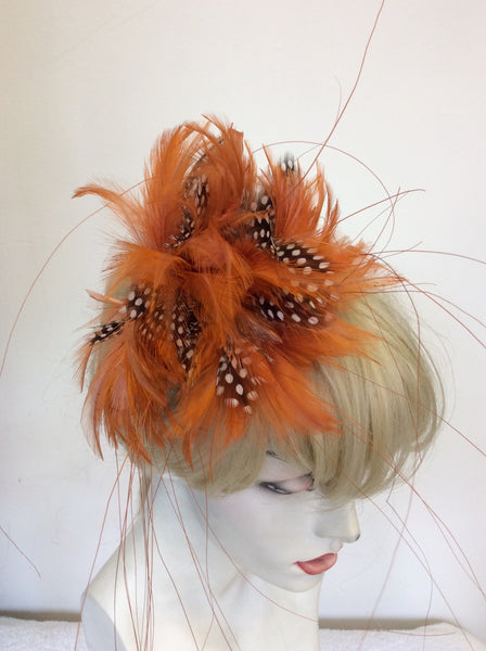 BRAND NEW ORANGE & BLACK SPOTTED FEATHER FASCINATOR
