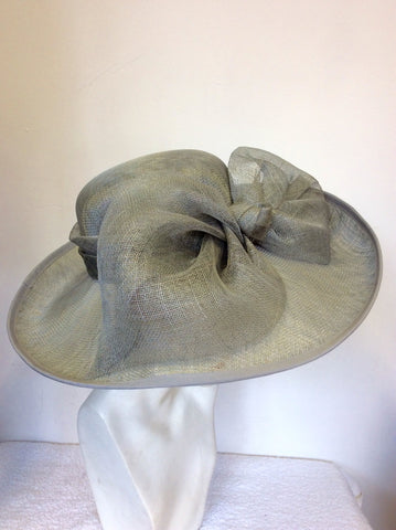 BRAND NEW HATBOX BY DEBENHAMS SILVER GREY BOW TRIM FORMAL HAT