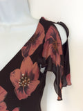 NOUGAT BROWN FLORAL PRINT SILK OCCASION DRESS SIZE 1 UK 8