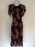 NOUGAT BROWN FLORAL PRINT SILK OCCASION DRESS SIZE 1 UK 8