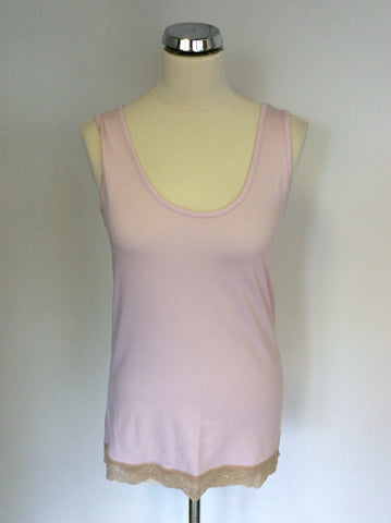 LAUREN VIDAL PALE PINK COTTON LACE TRIM VEST TOP & LINEN CROP TROUSERS SIZE M