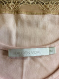 LAUREN VIDAL PALE PINK COTTON LACE TRIM VEST TOP & LINEN CROP TROUSERS SIZE M