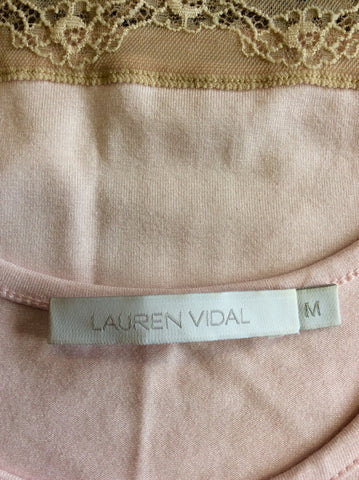 LAUREN VIDAL PALE PINK COTTON LACE TRIM VEST TOP & LINEN CROP TROUSERS SIZE M