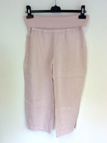 LAUREN VIDAL PALE PINK COTTON LACE TRIM VEST TOP & LINEN CROP TROUSERS SIZE M