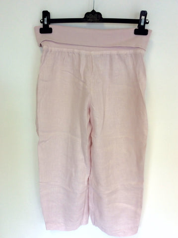 LAUREN VIDAL PALE PINK COTTON LACE TRIM VEST TOP & LINEN CROP TROUSERS SIZE M