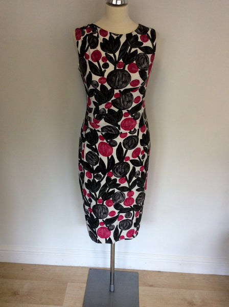 PHASE EIGHT BLACK,WHITE,GREY & PINK PRINT STRETCH DRESS SIZE 10