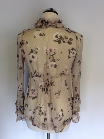 MADE IN ITALY NUDE BEIGE FLORAL PRINT SILK BLOUSE SIZE S