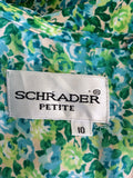 VINTAGE SCHRADER PETITE GREEN FLORAL PRINT SILK DRESS SIZE 10