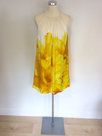 MANGO WHITE & YELLOW FLORAL PRINT DRESS SIZE S