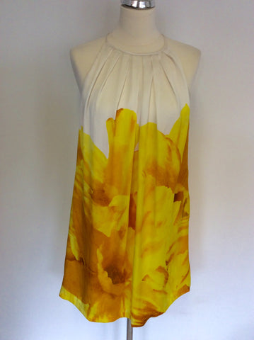 MANGO WHITE & YELLOW FLORAL PRINT DRESS SIZE S