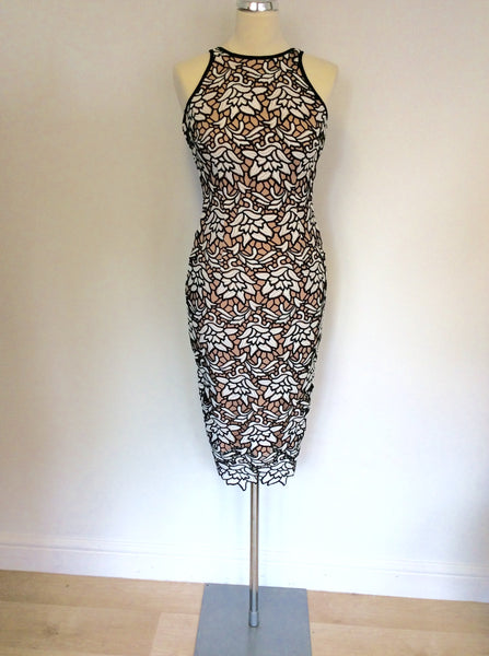 COAST BLACK & WHITE FLORAL DESIGN WITH NUDE LINING SIZE 8