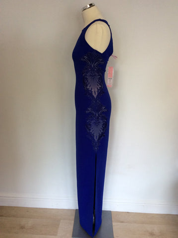 BRAND NEW LIPSY BLUE EMBROIDERED SIDES MAXI DRESS SIZE 10