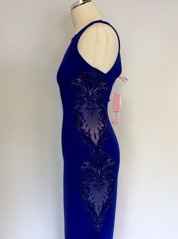 BRAND NEW LIPSY BLUE EMBROIDERED SIDES MAXI DRESS SIZE 10