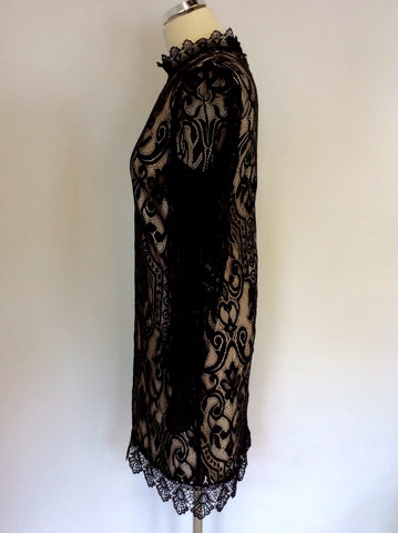 MARKS & SPENCER AUTOGRAPH BLACK LACE & CREAM LINED OCCASION DRESS SIZE 8