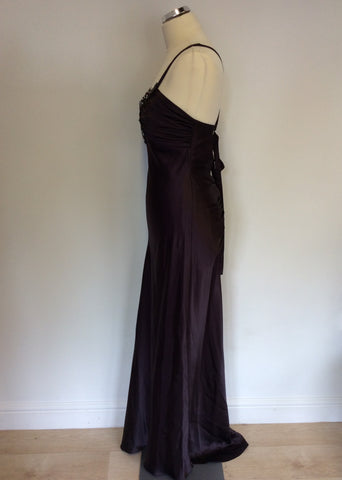 ZUM ZUM BY NIKI LIVAS DARK BROWN SATIN EVENING DRESS SIZE 7/8