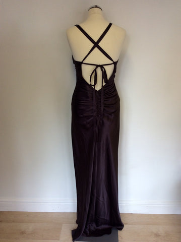 ZUM ZUM BY NIKI LIVAS DARK BROWN SATIN EVENING DRESS SIZE 7/8