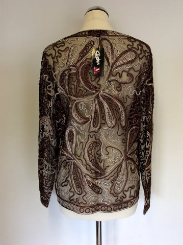 BRAND NEW STEPHEN Y BROWN NET WITH APPLIQUÉ SPARKLE TRIM TOP SIZE L/XL