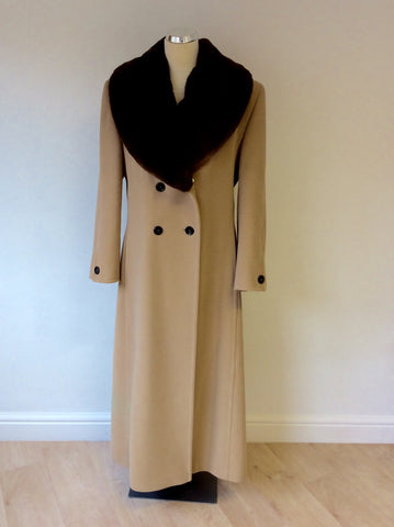 JOSEPH JANARD CAMEL WOOL & ANGORA DETACHABLE FUR COLLAR COAT SIZE 14 - Whispers Dress Agency - Womens Coats & Jackets - 1