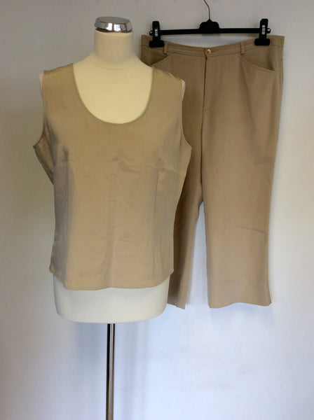 CERRUTI 1881 BEIGE SILK SLEEVELESS TOP & CROP TROUSERS SIZE 16