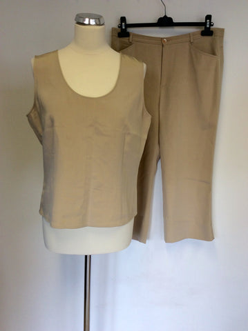 CERRUTI 1881 BEIGE SILK SLEEVELESS TOP & CROP TROUSERS SIZE 16