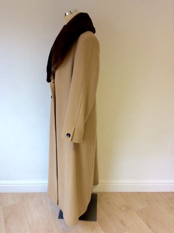 JOSEPH JANARD CAMEL WOOL & ANGORA DETACHABLE FUR COLLAR COAT SIZE 14 - Whispers Dress Agency - Womens Coats & Jackets - 3