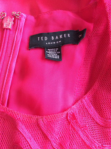 TED BAKER HOT PINK SILK NET TOP SPECIAL OCCASION DRESS SIZE 2 UK 10