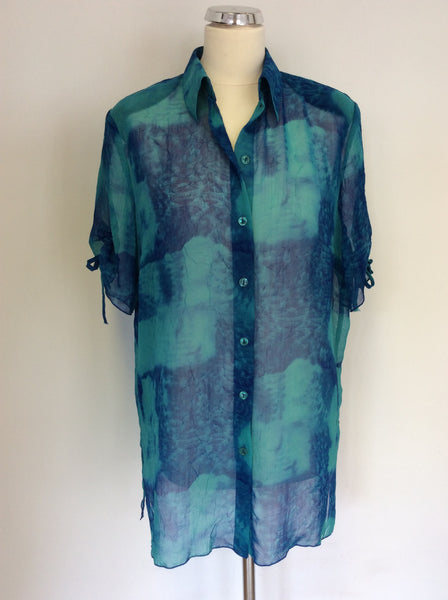 DORIS STREICH GREEN PRINT SHORT SLEEVE BLOUSE SIZE 40 UK 14