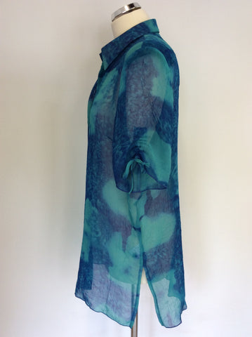 DORIS STREICH GREEN PRINT SHORT SLEEVE BLOUSE SIZE 40 UK 14