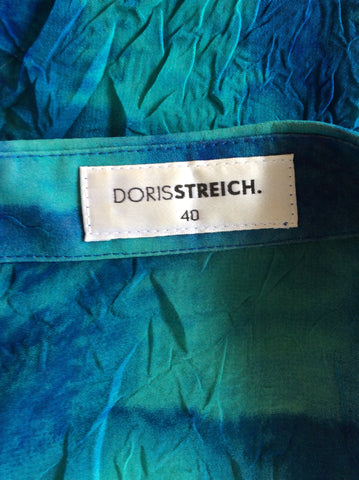 DORIS STREICH GREEN PRINT SHORT SLEEVE BLOUSE SIZE 40 UK 14