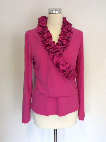 JOSEPH RIBKOFF PINK FRILL TRIM LONG SLEEVE TOP SIZE 12