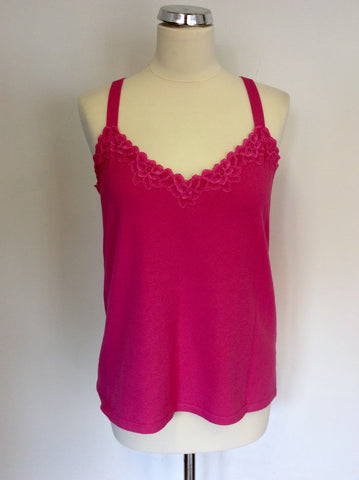 SAMOON PINK LACE TRIM KNIT CAMISOLE & CARDIGAN SIZE 16