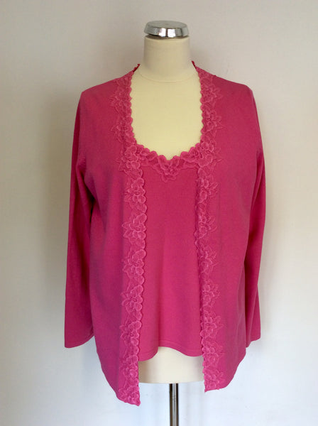 SAMOON PINK LACE TRIM KNIT CAMISOLE & CARDIGAN SIZE 16